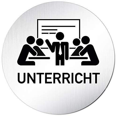 Kinekt3d Leitsysteme Türschild Hinweisschild Schild Rund 100mm Ø • Unterricht 003 • 1,5 mm Aluminium Vollmaterial (eloxiert) • geschliffene Edelstahloptik