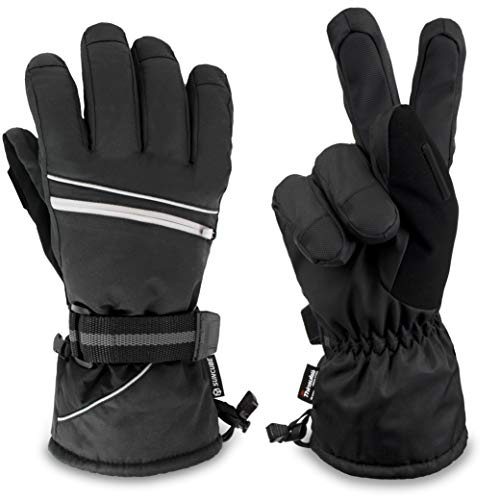 SUN CUBE Ski Gloves Men Women, Waterproof Thermal Winter Snow Gloves, Windproof 3M Thinsulate Snowboarding Snowmobile Skiing, Insulated Warmers Zipper Pocket Cold Weather Outdoor Snowboard, Black L
