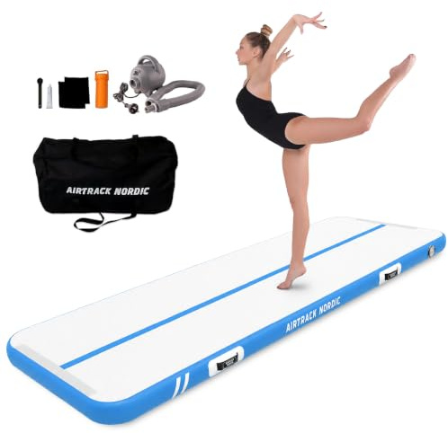 AirTrack Nordic Standard Airtrack Matte 3m - 8m mit Luftpumpe, Turnmatte Aufblasbar, Am Besten für Gymnastik, Yoga - Langlebig & Einfach zu Transportieren Matte Sport, Gymnastikmatte (6, blau)
