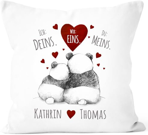 SpecialMe® Kissen-Bezug Ich Deins, Du Meins, Wir Eins. Panda-Bär anpassbar mit Namen personalisierte Liebesgeschenke Weiss Unisize