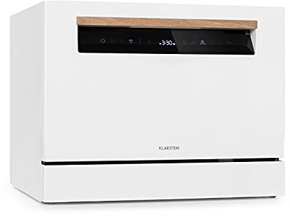 KLARSTEIN Lagoona - Mini Lavastoviglie a Posizionamento Libero, Classe F, Potenza: 1380 Watt, 6 Coperti, Consumo Idrico: 6,5 L, 7 Programmi + Asciugatura Extra, 49 dB, Pannello Touch Nero, Bianco