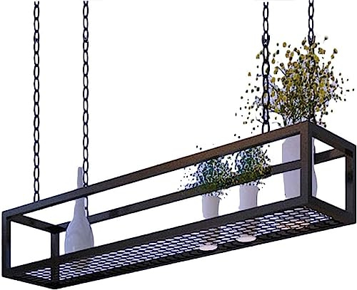 Deckenregal Hängend Küche kücheninsel Pot Pan Rack Hängende Regale Kreative Decken-blumenständer Kochgeschirr Aufhänger Lagerung for Bar Keller Garage Restaurant, schwarz Metall Eisenrahmen