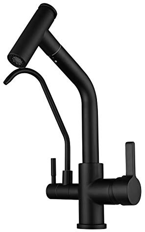 SJQKA Grifo Cocina Osmosis Extraible, Grifo De Cocina Ósmosis Con 3 Vías,360° Giratorio Grifo Para Fregadero Cobre Grifo Monomando Para Agua Fría Y Caliente (negro) (negro)