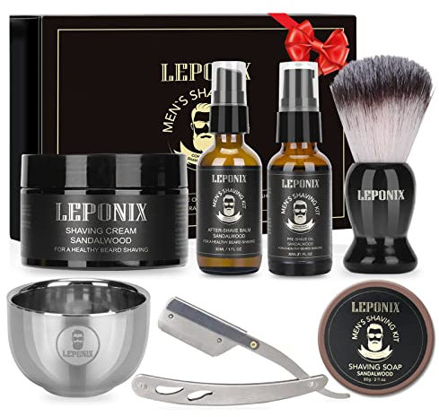 Rasierset für Männer, Barber Set Inkl Rasiermesser, Pre Shave, Rasierpinsel, Rasierseif, Rasiercreme Männer, Rasierschale, After Shave Balsam, Geschenke für Männer