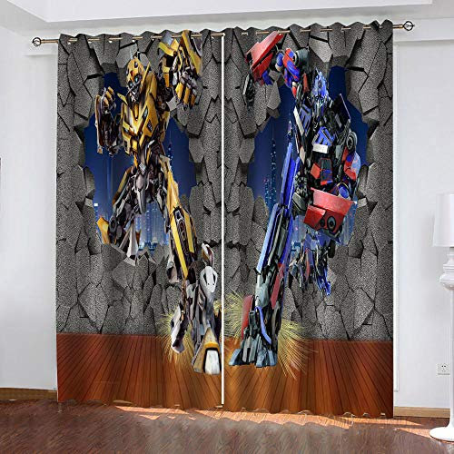 GSKBDQ Vorhang Blickdicht 3D Druck Blauer Roboter Muster Verdunkelungsvorhänge 100X160Cm（B X H） Gardinen Mit Ösen Wohnzimmer Schlafzimmer Kinderzimmer Thermovorhang Ösenschal 2Er Set