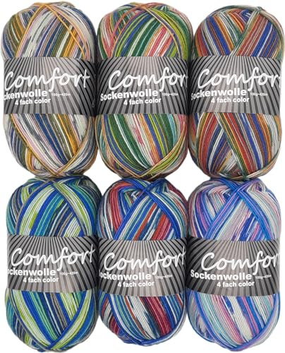 Comfort Wolle Sockenwolle Strumpfwolle Comfort Color 4-fädig Farbset 6 x 100 g 420 m Länge 100 g mehrfarbig Farbverlaufsset 08