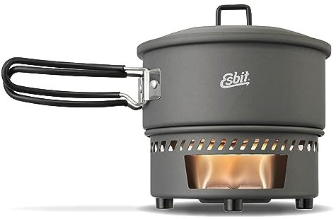 Esbit Set de Cuisson à Combustible Sec - Réchaud de Camping Outdoor avec Casserole en Aluminium - poignées Pliables - Réchaud de Camping