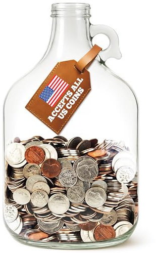 £2,000+ Glass Coin Jar - Large 5.3 Litre Piggy Bank for Adults & Kids - Clear Money Jar for Saving - Transparent Money Box Bank - Holds Over £2,000 In £1 Coins!