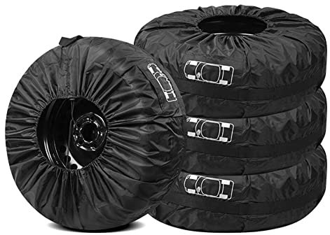 BYNYXI 4 Stück Reifenabdeckung, 13 Zoll-18 Zoll Reifenschutzhülle Wasserdichte Reifentasche Universal Ersatzrad Abdeckung Anti-UV-Reifenschutz 210D Oxford-Stoff Reifenschutzhüllen mit Kordelzug