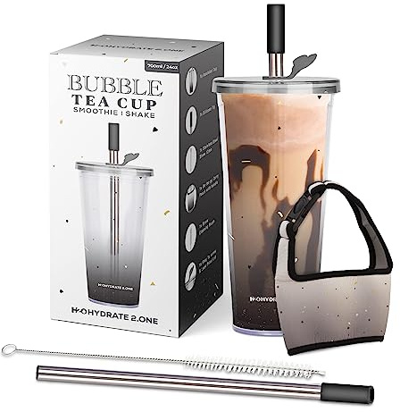 Kopp Med Sugrör Och Lock – Mugg för Iskaffe, Bubble Tea, Smoothie, Milkshake – 700 ml, isolerad med dubbla Väggar, BPA-fri Plastkopp, Läckagesäker, Återanvändbar och Transparent