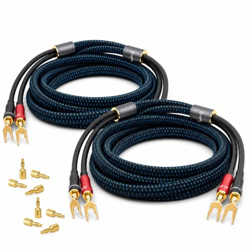 Oehlbach Transform Dual Plug - Lautsprecherkabel mit wechselbaren Bananen- und Kabelschuhsteckern - OFC-Kupfer 300W Leistung, hervorragender Leitfähigkeit, flexiblen Anschlüssen, 24ct vergoldet - 2x2m