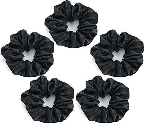WLLHYF 5 Coleteros de Satén Suave para Mujer, Gomas Elásticas para el Cabello, Bandas para Cola de Caballo, para Cabello Grueso y Fino