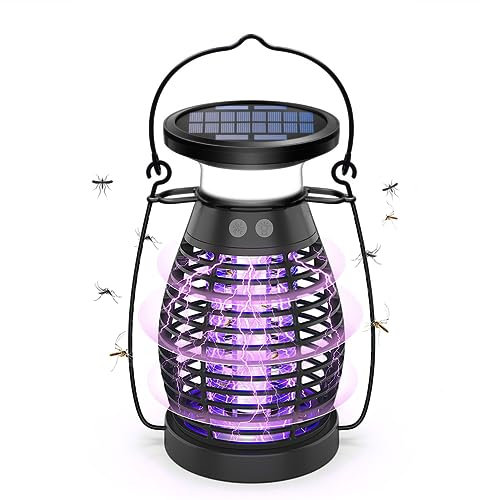 Solar Bug Zapper for Indoor & Outdoor, Rechargeable Waterproof Mosquito Trap Zapper Device, High Power UV Light attracts Flies Gnats Moths, Insect Killer Lamp for Garden Patio Backyard Camping