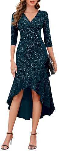 Berylove Ballkleider Glitzer Abendkleider Lang Mit Ärmeln Brautjungfernkleid Hochzeitskleid Gast Damenkleider Elegant Konfirmationskleid BLP7065 DarkBlue M