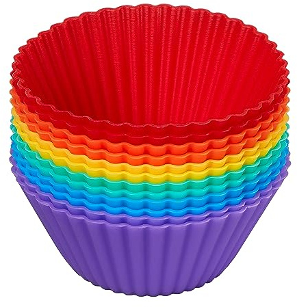 Chef Aid Pack of 12 Silicone in Rainbow Colour Cupcake Cases, Oven Safe, Reusable, Easy Release, Dishwasher Safe