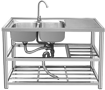 Küchenspüle Edelstahl Küchenspüle Spülbecken Edelstahl 2 Becken Catering Gewerbliche Spüle Aus Edelstahl Freistehend Spültisch Für Garage, Waschküche, Camping ( Size : 120*45*80cm , Color : Left )