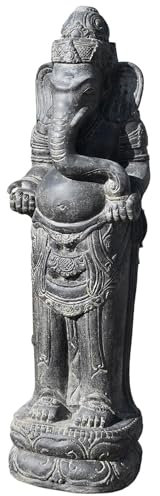 Teako Design Stonox Garten Glücksbringer Ganesha Elefant Bokaro, Dekoration, Buddha Figur, Buddhismus, Gartenskulptur Steinguss, Frostbeständig, geeignet für Gartenbereich, antikgrau