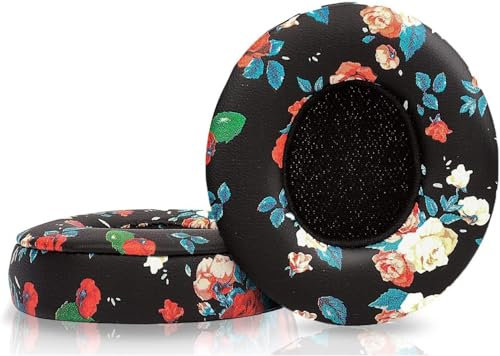 Replacement Solo3 Earpads Ear Pads Protein PU Leather Ear Cushion Compatible with Beats by Dr. Dre Solo3 Solo 2.0 Wireless On-Ear Headphones (Floral Black)