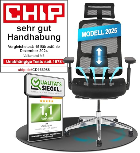 VALKENSTOL M6 Bürostuhl Ergonomisch Testsieger für Grosse Menschen, Breite Sitzfläche Schreibtischstuhl, Office Chair mit Lordosenstütze, Verstellbare Rückenlehne für Gesundes Sitzen Chefsessel 150kg