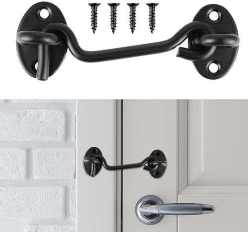 Amabro Chiusura a gancio e occhiello da 10,2 cm, in acciaio inox, con viti di montaggio, chiusura per porta fienile, gancio per armadio, sicurezza per privacy, per finestra, porta, camera da letto,