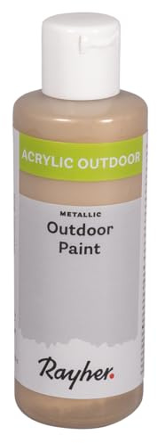 Rayher Outdoor Paint Acrylfarbe Metallic, kaschmir gold, Flasche 80 ml, auf Wasserbasis, hochpigmentierte Acrylfarbe, ideal für den Außenbereich, wetterfest, lichtecht, witterungsbeständig, 35072617