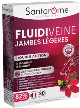 SANTAROME Fluidiveine Jambes Légères - Circulation - 30 comprimés - France | Efficace : 92% ressentent des jambes plus légères* - Diosmine, rutine, hespéridine + Magnésium et B6 - 1 à 2 comprimés/jour
