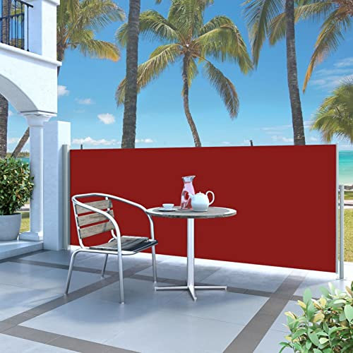 ARKEM Side Awning Retractable, Outdoor Privacy Screen for Garden, Balcony, Terrace,Retractable Side Awning 120 x 300 cm Red