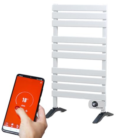 ECODE Scaldasalviette Elettrico Bagno WiFi e Display LED, Termoarredo Soggiorno Programmabile con Termosifone Moderno e Termostato, Ideale come Porta Asciugamani e Radiatore da Parete o Pavimento