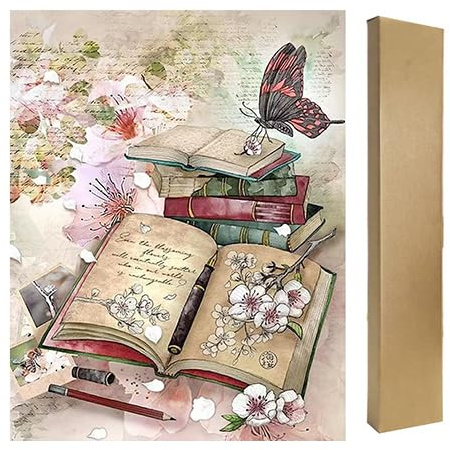 DCIDBEI Diamond Painting vuxen vintage 40 x 50 cm anteckningsbok fjäril bok diamant målning körsbärsblommor fyrkantiga stenar