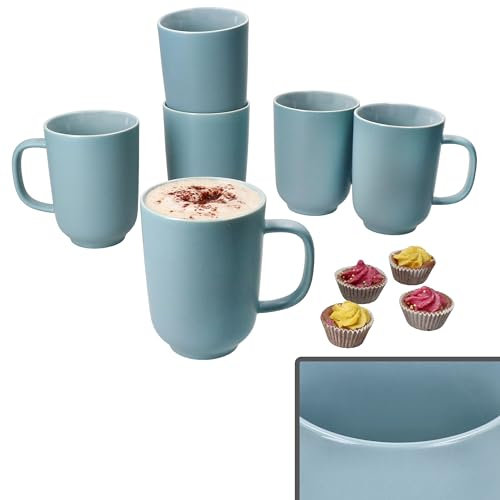 Ritzenhoff & Breker Jasper 6er Set Kaffeebecher Graublau I 250ml, H 10,4cm I Steingut-Becher mit Henkel für 6 Personen I Tassen für Tee, Kakao, Latte Macchiato & Co I Kaffee-Geschirr