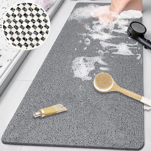 Alfombrilla de Ducha Antideslizante, de Luffa con Agujeros de Drenaje, Alfombrilla de Baño Suave y Cómoda, Alfombrilla de Baño Antideslizante, para Familias (Gris, 40 x 80 cm)