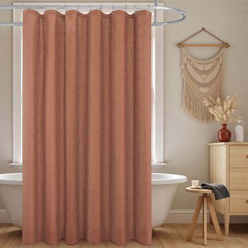 KOUFALL Boho-Duschvorhang, terrakottafarben, rostfarben, Leinenstoff, wasserdicht, Western-Bohemian-Stil, Herbst-Duschvorhang-Set mit Haken für Badezimmer-Dekor