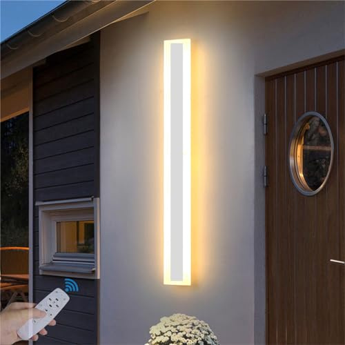 TZSMUM Lange Villa Wandleuchte mit Fernbedienung Wasserdicht IP65 Dimmbar Außenwandleuchte Aluminium Acryl Außen LED Modern Wandlampe für Garten Terrassen Schlafzimmer Wohnzimmer Innen (Weiß,80CM)
