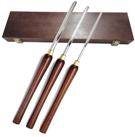 Drehmeißel-Set for Schalenröhren, 3-teiliges Drechselwerkzeug for Holzdrehmaschinen mit Klinge, Walnussgriff und Messinghülsen in einer hölzernen Aufbewahrungsbox (1/4, 3/8 und 1/2 Nut)