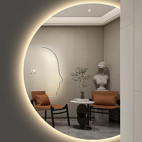 Zhoudong Specchio da Bagno a LED 120CM Semicerchio Specchietti da Parete con Dimmerabile Anti-Appannamento 3 Temperature di Colore Specchio da Trucco, Intelligente Specchio Decorativo(Right cut,30*43i