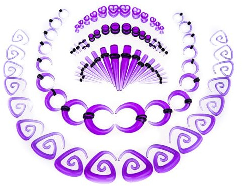 vogem 54/84 Stück Ohr Dehnstäbe Set 1-10mm/14G-00G Ohr Gauges Expander Set Acryl Tapers Plugs Ochse Hornform Acryl Spirale Tapers Body Piercing Schmuck für Frauen und Männer