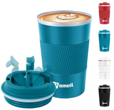 Pameil Thermobecher Kaffeebecher to go 380ml Edelstahl Kaffee to go Becher Thermo, Vakuum auslaufsicher Isolierbecher mit Deckel, Autobecher doppelwandig (Blau)