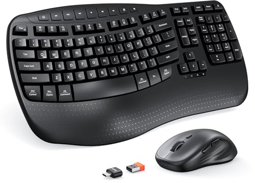 MEETION Ergonomic Wireless Keyboard and Mouse Combo with Wave Keys