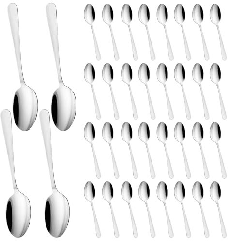 PRITOK Baguette Suppenlöffel: 36 Stück Edelstahl, Hochwertig, Spülmaschinenfest, für Küche und Restaurant (16.8 cm, Silber)