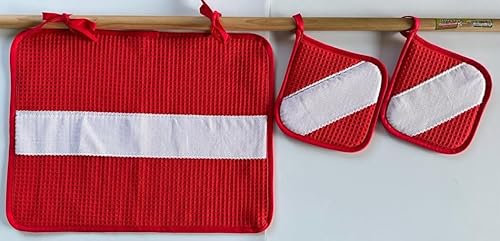 Set Rosso Copriforno, Strofinaccio e/o Presine in Tela Aida Bianca, Prodotto in Italia (Copriforno + presine)