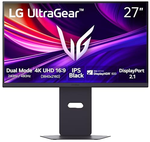 LG 27G850A-B 27-inch Ultragear 4K UHD (3840 x 2160) IPS Gaming Monitor, Dual-Mode 240Hz, 1ms, NVIDIA G-Sync Compatible, AMD FreeSync Premium Pro, VESA DisplayHDR 600, HDMI, DisplayPort 2.1, Black