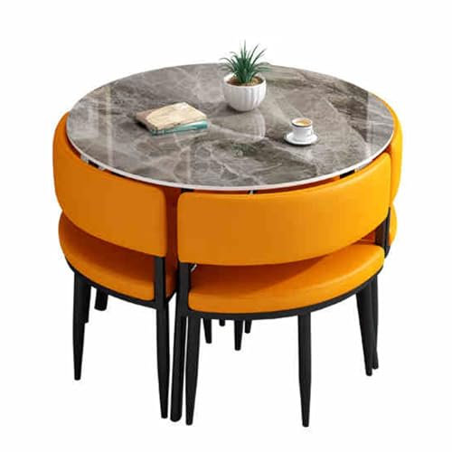 Modernes rundes Besprechungstisch-Set mit 4 Stühlen für kleines Büro und Lounge, 80 cm, stilvolle und funktionale Möbellösung, Orange