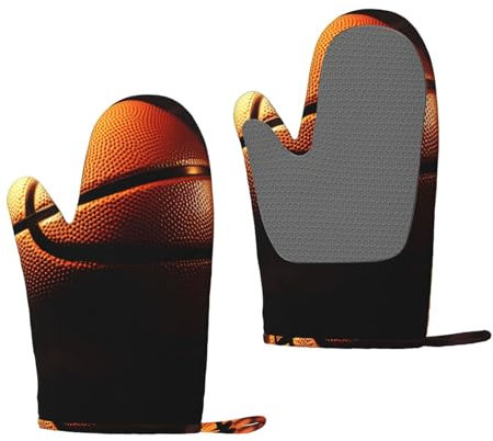 Basketball Background Oven Mitts Set of 2 Heat Resistant Silicone Oven Gloves with Soft Lining Non-Slip Kitchen Cooking Mitt Long Waterproof Potholders Kitchen Essentials