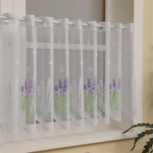 AQCQDQ Scheibengardinen Bistrogardine Modern, Bistrogardine Frühling Landhausstil Küche Lavendel Bestickte Tüll Türvorhänge, Cafe Küche Scheibengardine Weihnachten Für Kleine Fenster (BxH 180x50 cm)