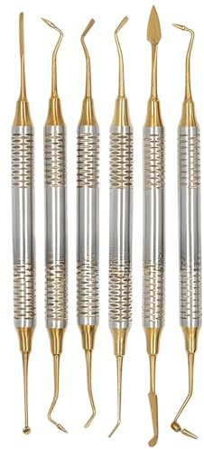 Lot de 6 grattoirs dentaires professionnels en acier au carbone à double extrémité pour soins bucco-dentaires avec poignées antidérapantes