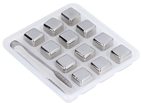 Nikou Whiskey-Steine-Set, wiederverwendbare Edelstahl-Getränke-Eiswürfel mit Zange und Aufbewahrungsbox für Zuhause, Bar, Kühlsteine und Barzubehör, 12-teilig