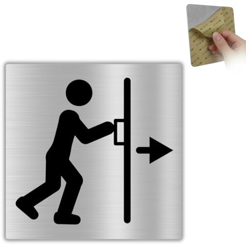 LEIASA | Schild Drücken Tür - 10x10 cm - Aluminium - Türöffnung Nach Außen | Türschild Drücken, Hinweisschild Push Eingang, Warnschild Anschieben, Plakette Eingangstor, Aufkleber Zutritt Vorne