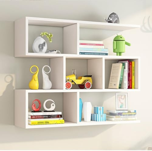 HukaMosx Floating Shelf, Grid Shelf for Storge and Display, Wooden Shelf for Wall, Wood Decor Shelf Hanging, Wall Mounted Wood Shelf(White,39.4 X 32.1IN)