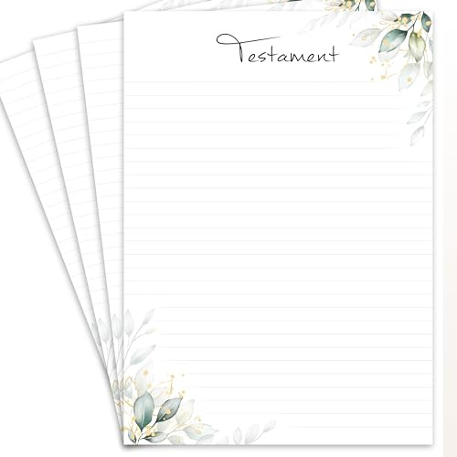 23x Testamentpapier Weiß Grün A4 Testament Vorlage Nachlassverfügung Letzter Wille Erbfall Vorsorge Dokumentenvorlage Ausstattungspapier Designpapier Urkundenpapier Eukalyptus Briefpapier