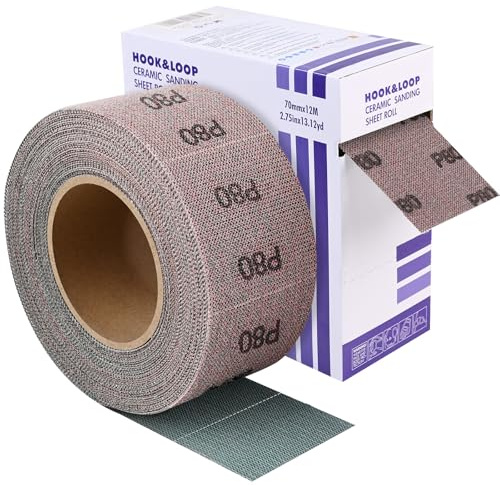 Shineboc 80 Grit Hook and Loop Sanding Roll, 70 mm x 12 m Mesh Sandpaper